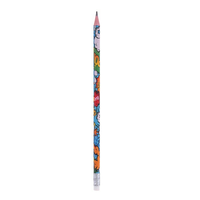 Čierna olovená ceruzka s gumou Lifestyles, komiksový dizajn, plast