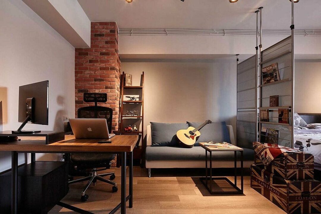 Local de trabalho na sala de estar: planejamento de zona, design de canto, foto interior