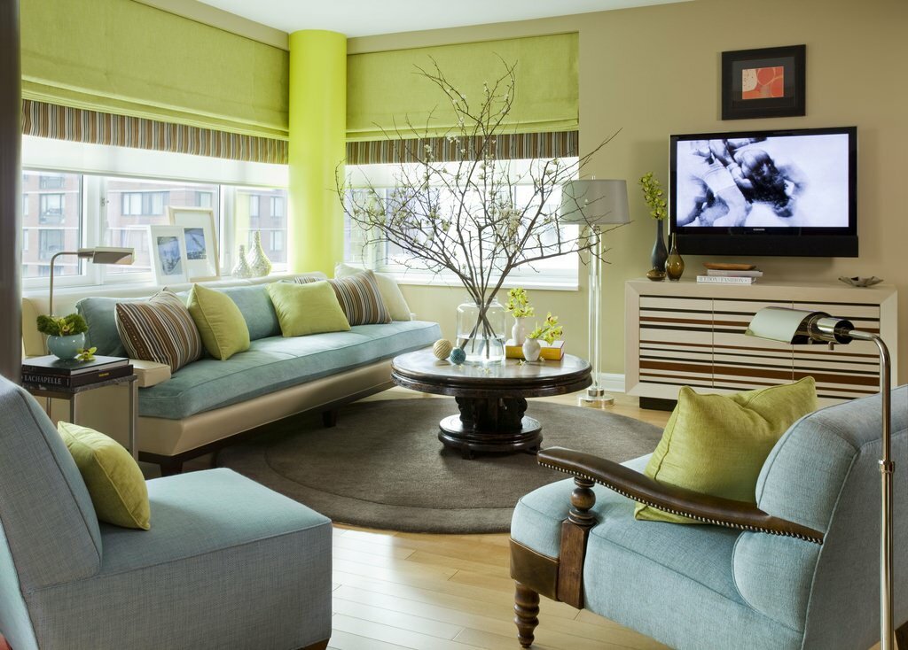 woonkamer in groene kleur ideeën ontwerp
