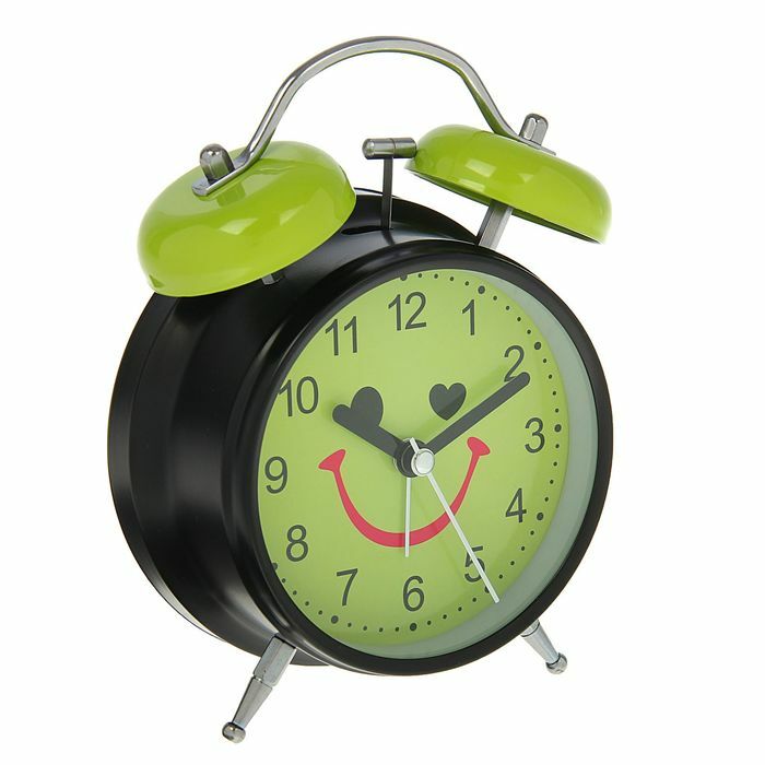 Väckarklocka d = 11,5 cm, svart, på urtavlan Smile-face på grönt