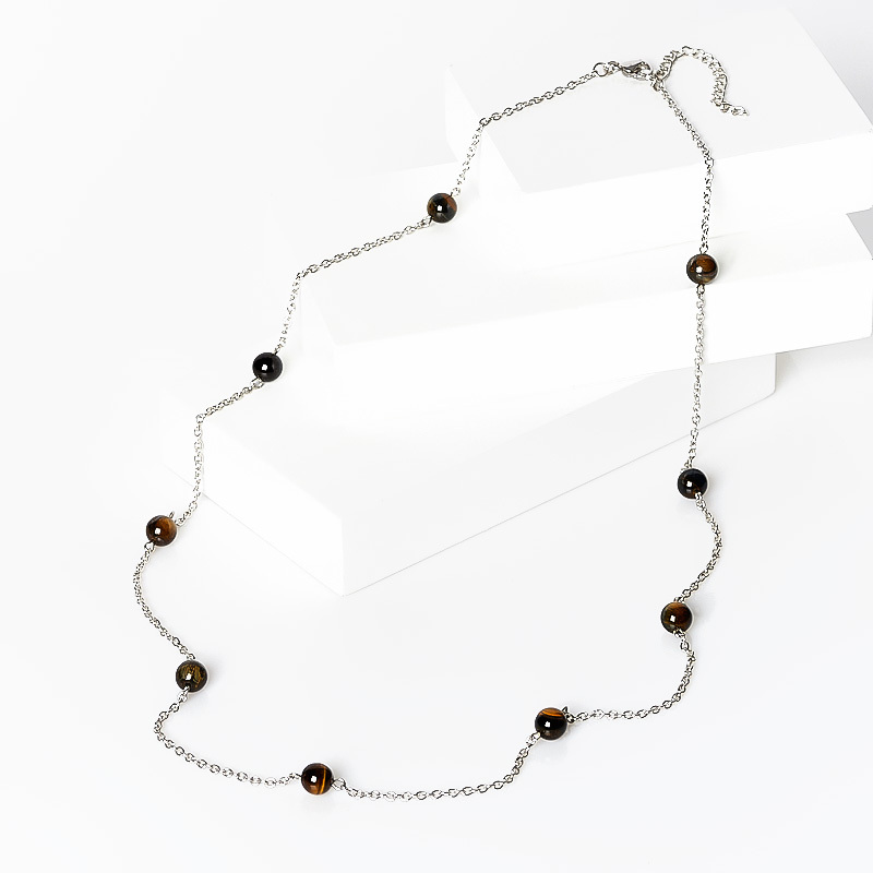 Tiger-hawk eye beads (bij. alloy, steel chir.) (chain) long 8 mm 75 cm (+7 cm)