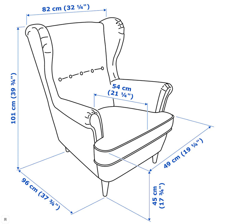 Pagrindiniai bendri tradicinės „klasikinės“ kėdės matmenys