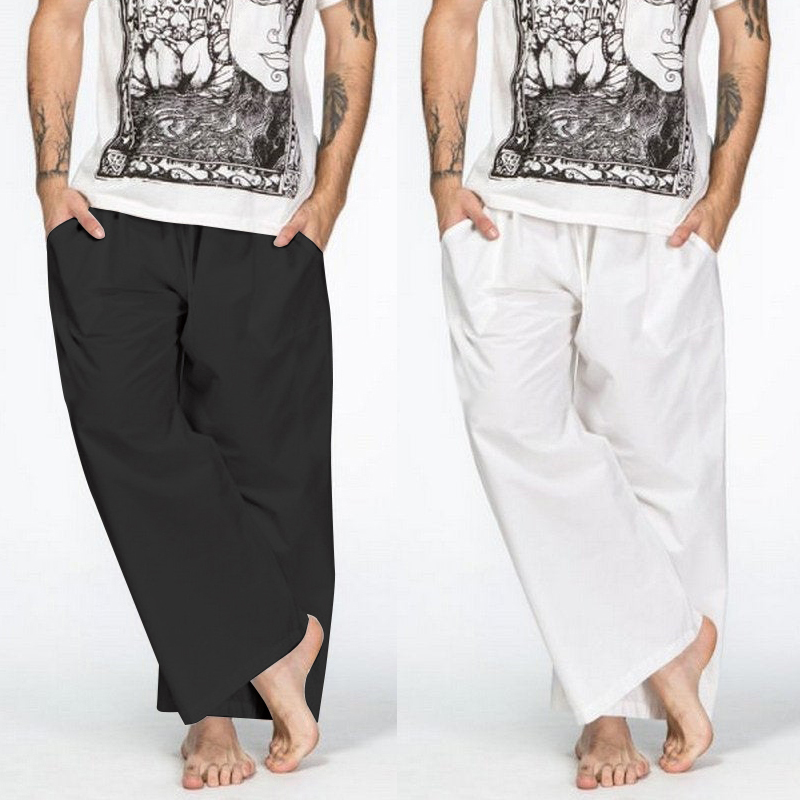 Pánské vintage kauzální kalhoty volné pytlovité jógové plážové kalhoty se širokými nohavicemi