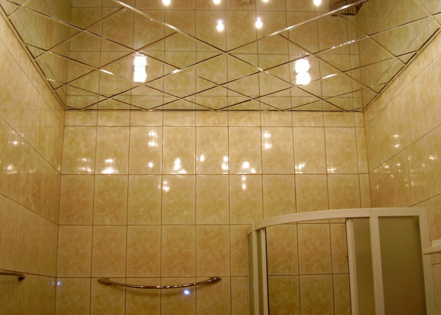 Bathroom with mirrored ceiling