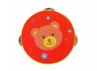Wooden toy Tambourine. Teddy bear