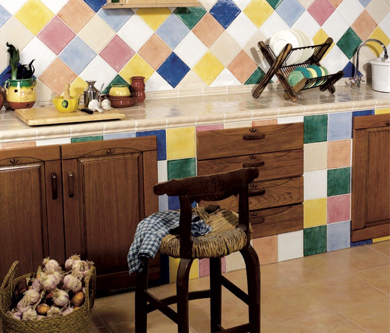 An option for decorating an apron with multi-colored tiles