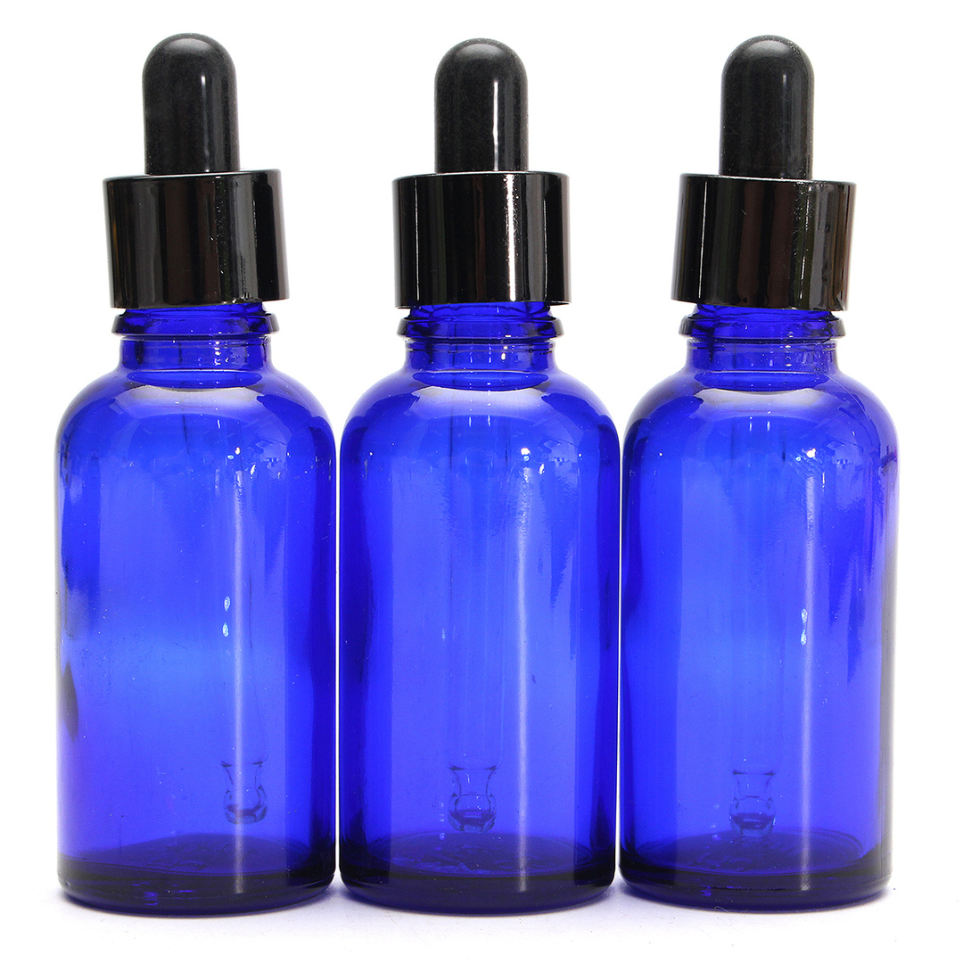 Botellas de aceite esencial de vidrio azul vacías Frascos cuentagotas recargables de 30 ml