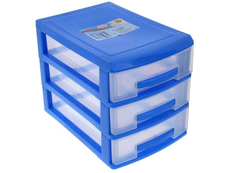 Mini chest of drawers Rossplast 3 tier Dark Blue-Transparent
