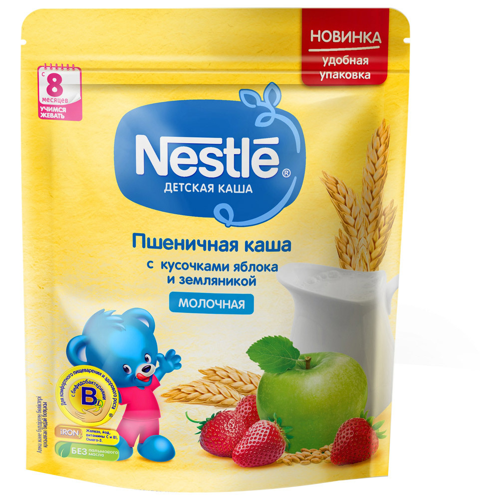 Nestlé gachas de trigo con leche en polvo con trozos de manzana y fresas 0,22 kg