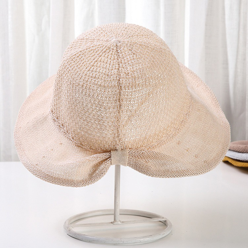 Feminine # and # nbsp; Summer # and # nbsp; breathable # and # nbsp; pleated # and # nbsp; bucket # and # nbsp; with bow Hat