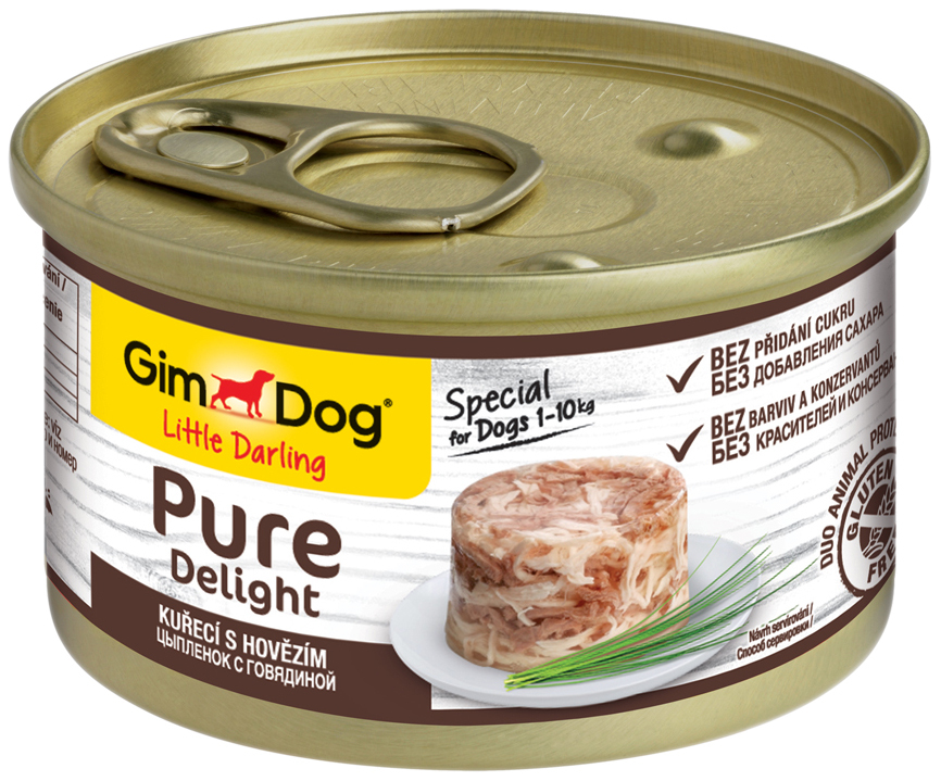  Dosenfutter für Hunde GIMDOG Pure Delight, Rind, Huhn, 85g