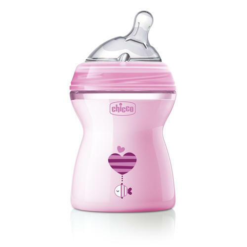 Natūralus rožinis butelis, žindukas su lenkikliais, 0 m +, 250 ml („Chicco“, buteliai ir žindukai)