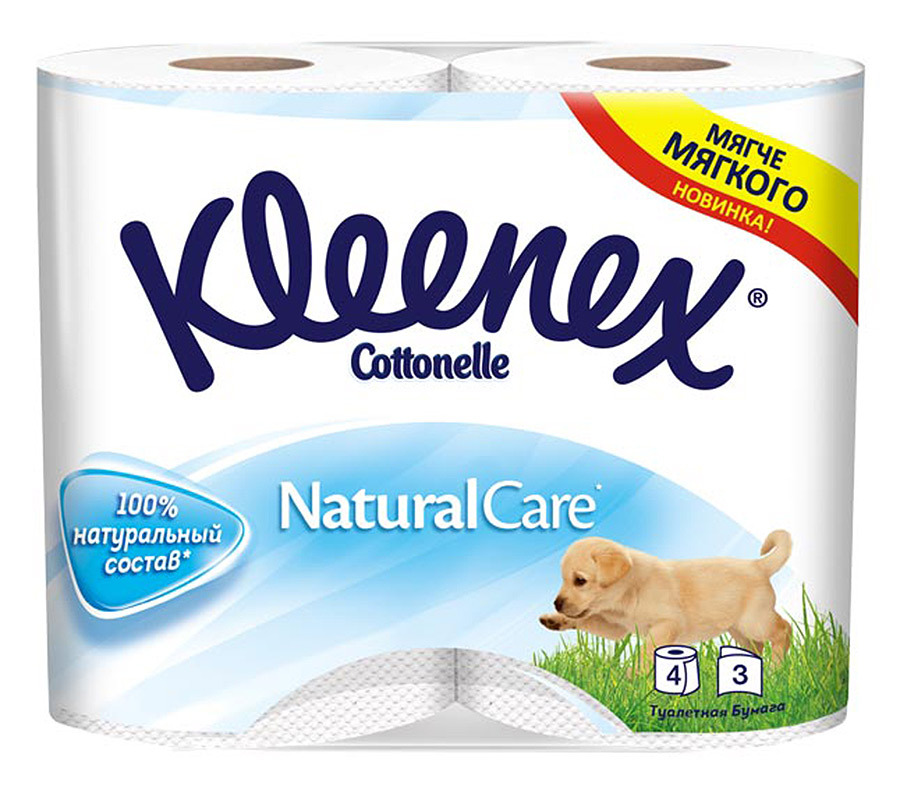 Kleenex Natural Care tualetes papīrs balts 3 slāņi 4 ruļļi