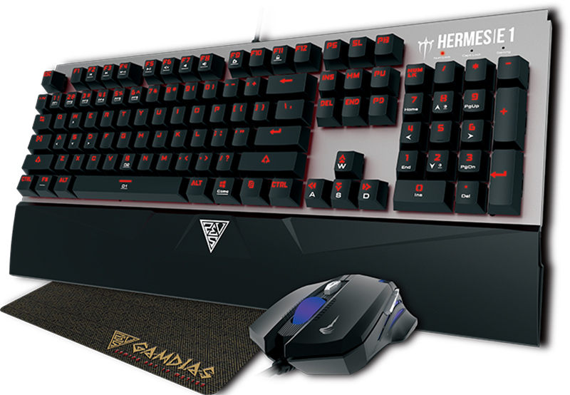 Kit de juego Gamdias: teclado Hermes E1 + mouse Demeter E2 + tapete para PC Nyx E1