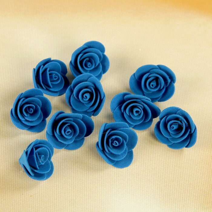 Bow-flower wedding for decor from foamiran handmade diameter 3 cm (10 pcs) blue