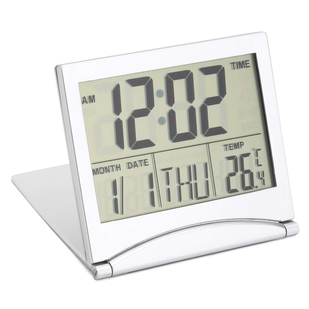 Pantalla LCD digital Reloj despertador de viaje Mesa de escritorio Termómetro Temporizador Calendario