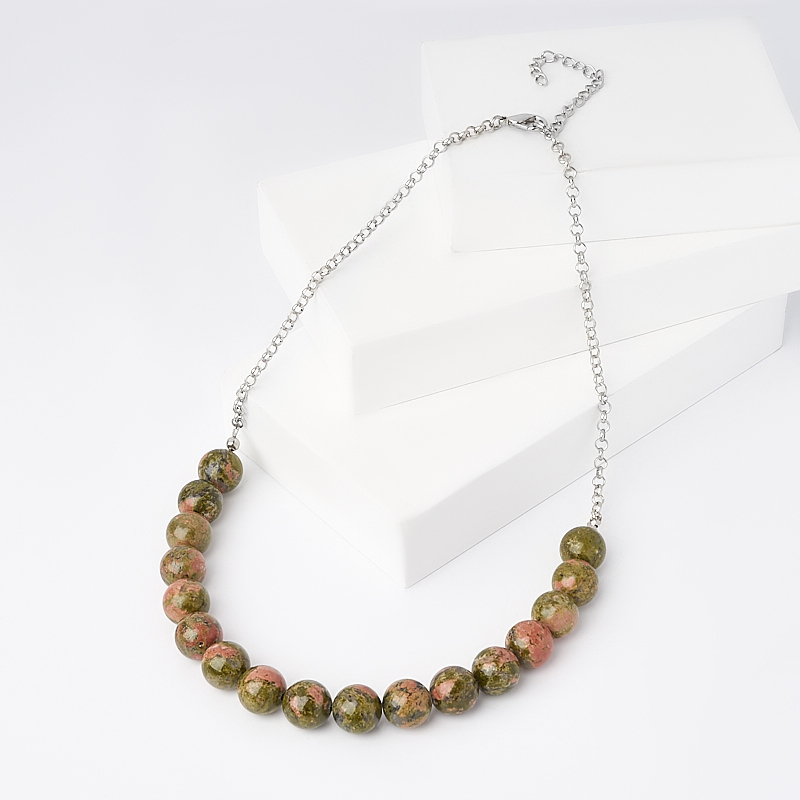 Unakite perler (bij. legering) (halskæde) 12 mm 48 cm (+7 cm)