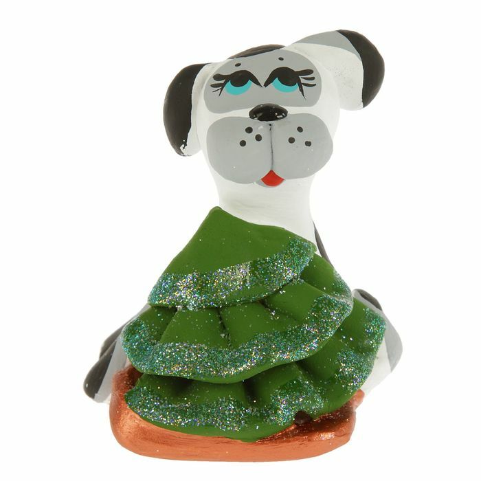 Suvenyrinis Kovrovo molio žaislas „Šuo su rogėmis ir Kalėdų eglute“