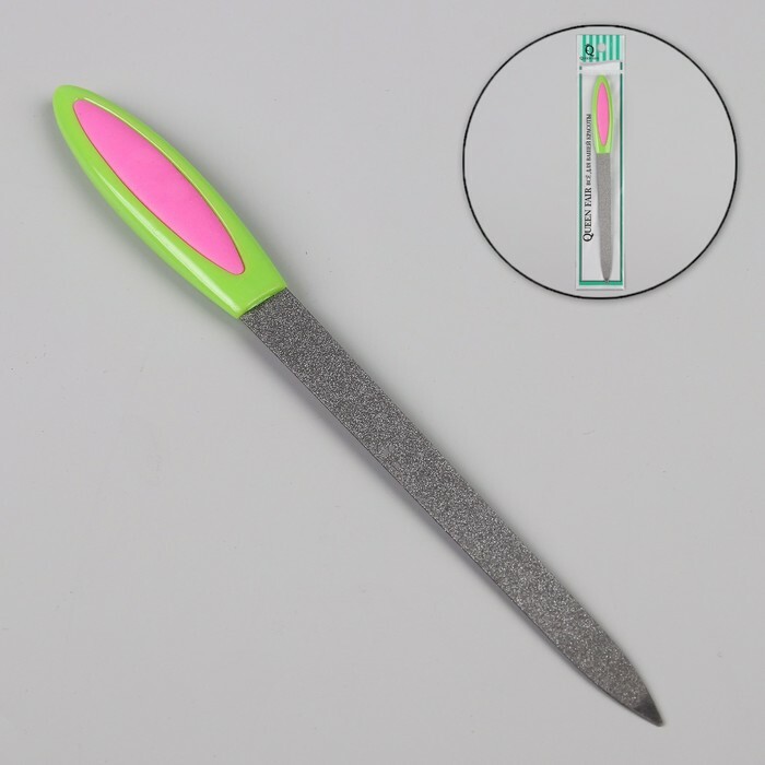 Metal nail file, rubberized handle, 17cm, MIX color