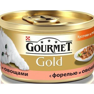 Alimentos enlatados Gourmet Gold pedaços em molho com truta e vegetais para gatos 85g (12109500)