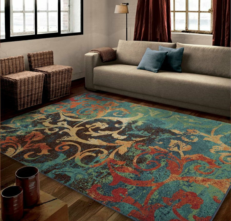 Ošuntělý viskózový koberec v obývacím pokoji