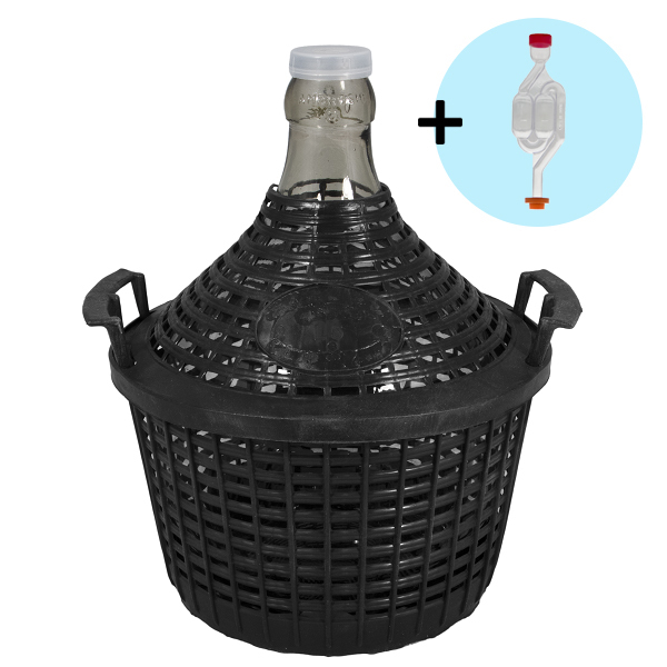 Bottle in a plastic basket 10 l with a water seal