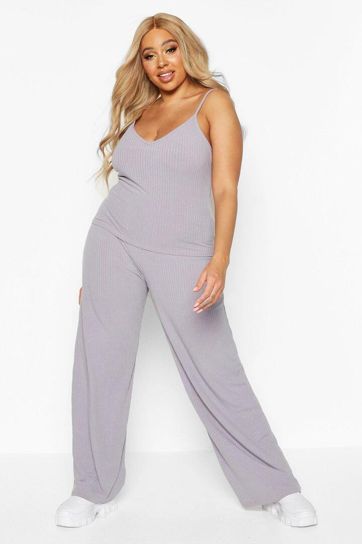 Plus size set of wide leg ribbed trousers and tank tops
