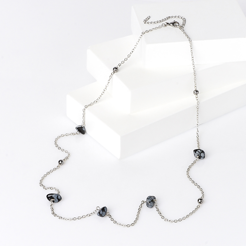 Beads obsidian snow (steel chir.) (Chain) long 71 cm (+7 cm)