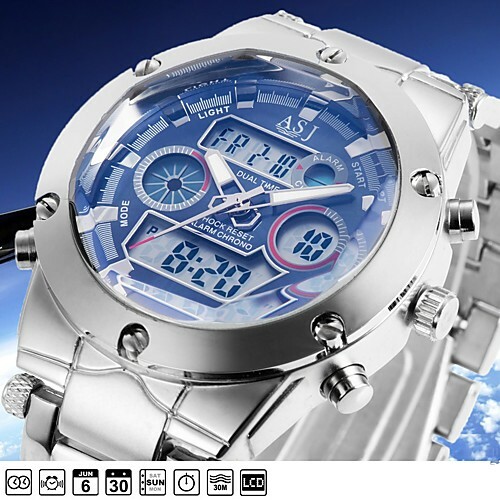 Manžel. Digitální hodiny Japonské digitální stříbro 100 m Voděodolný vodotěsný alarmový kalendář Analogová móda - bílá modrá Jednoletá výdrž baterie
