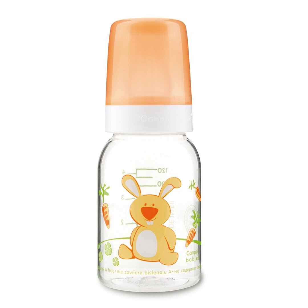 Flaska Canpol Glada djur tritan, silikonnippel, 120 ml, 3+, 11 / 851prz, kanin