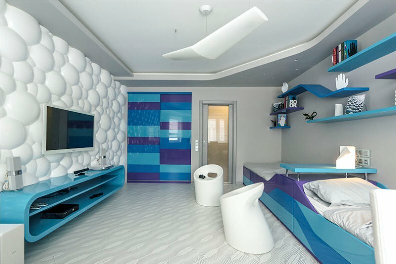 3D háttérkép egy modern fiú szobájában