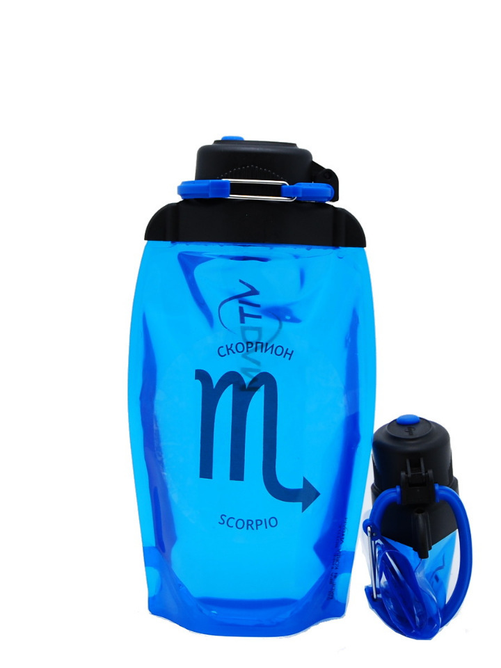 Bottiglia ecologica pieghevole Vitdam, blu, 500 ml, Scorpione / Scorpione
