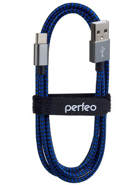 Priedas „Perfeo USB 2.0 A“-C tipo USB 1 m juoda-mėlyna U4903