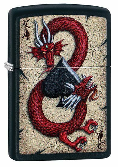 ZIPPO Dragon Ace Black Matte Lighter, Messing / Stål, Svart, Matt, 36x12x56mm