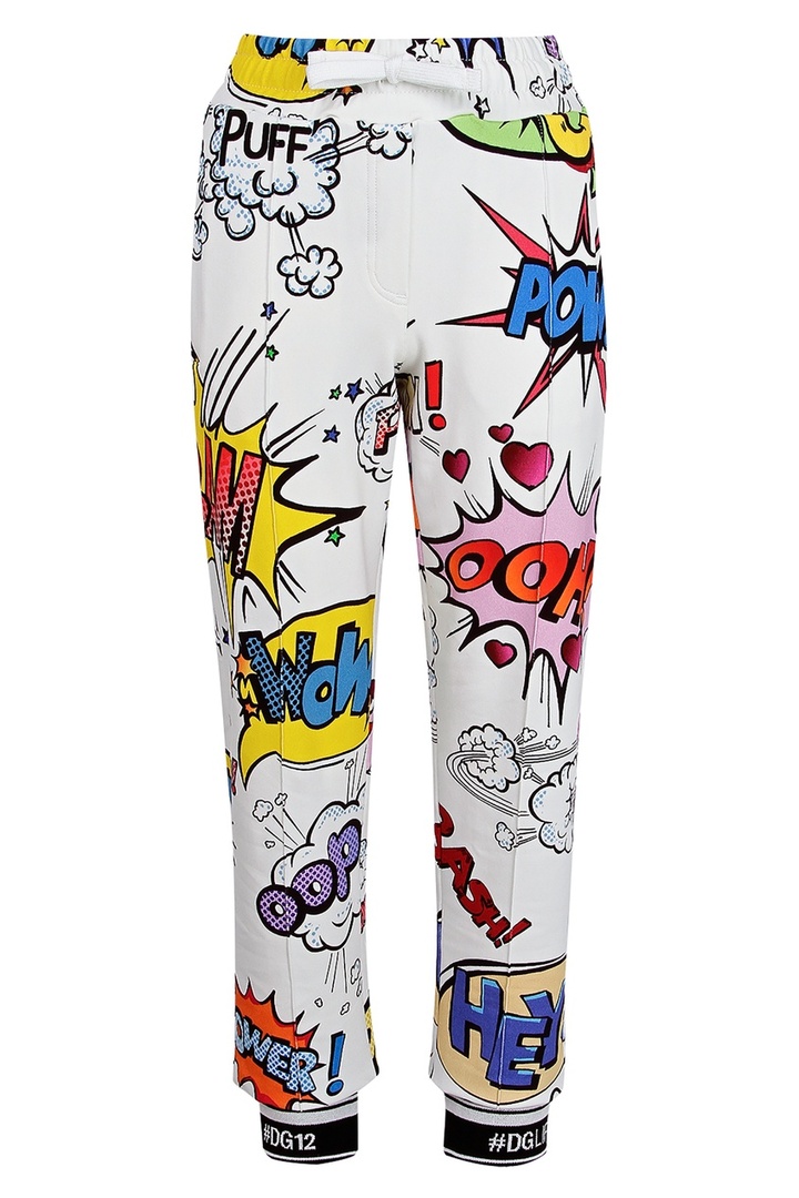 White trousers with multicolor print
