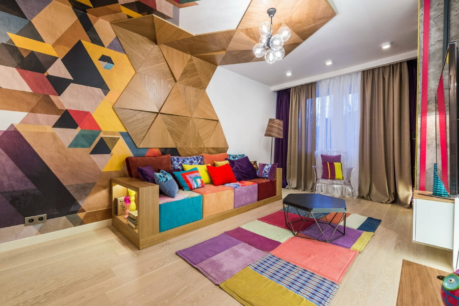 Dekorativní panely v obývacím pokoji v avantgardním stylu