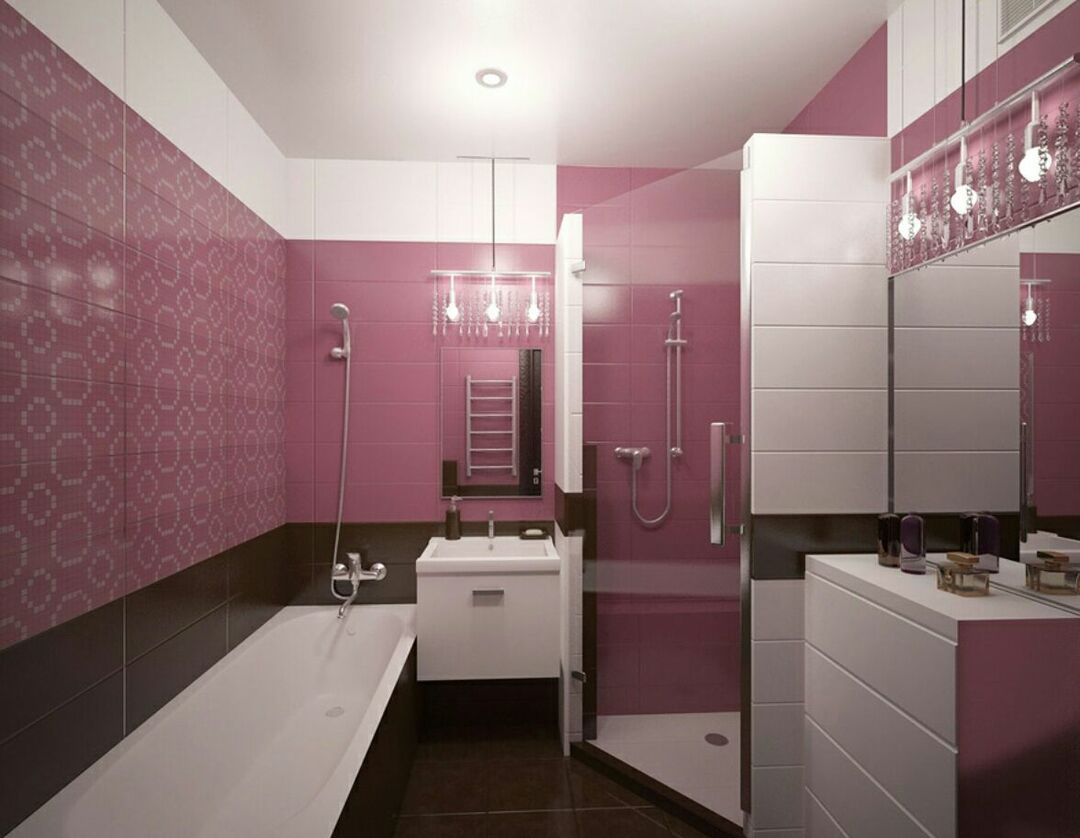 חדר אמבטיה בצבע ורוד-חום בסגנון אר-נובו