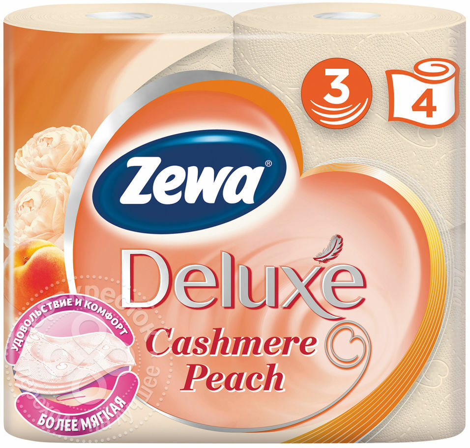 „Zewa Deluxe“ tualetinis popierius, persikas, 4 ritinėliai, 3 sluoksniai