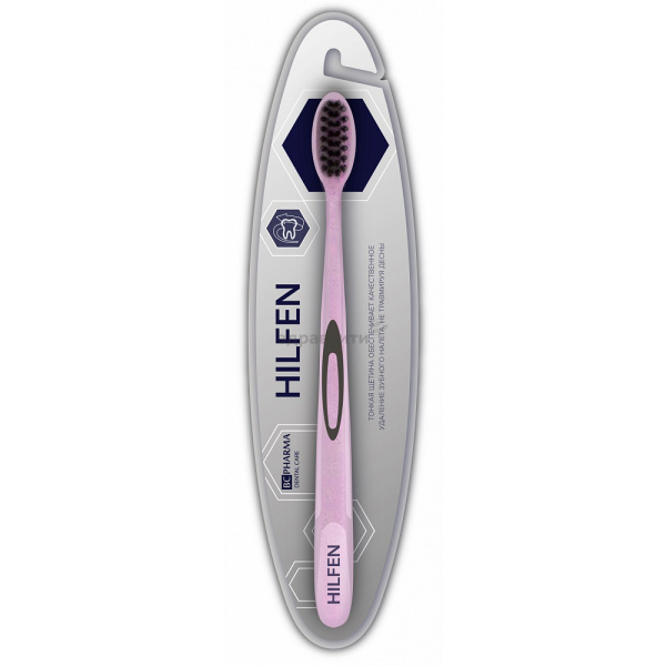 Hilfen (Hilfen) tandenborstel van gemiddelde hardheid met zwarte borstelharen roze