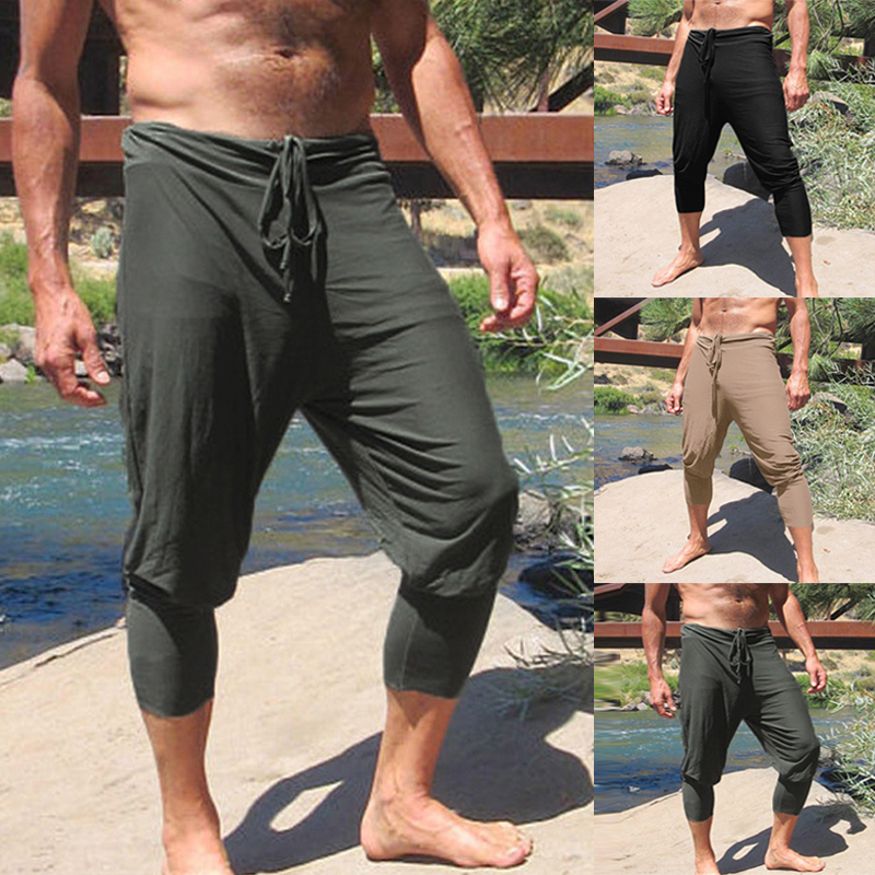 Meeste pehmed lahtised kottis vabaaja kõhnad jooga spordipüksid Ujumisriided pidžaamapüksid