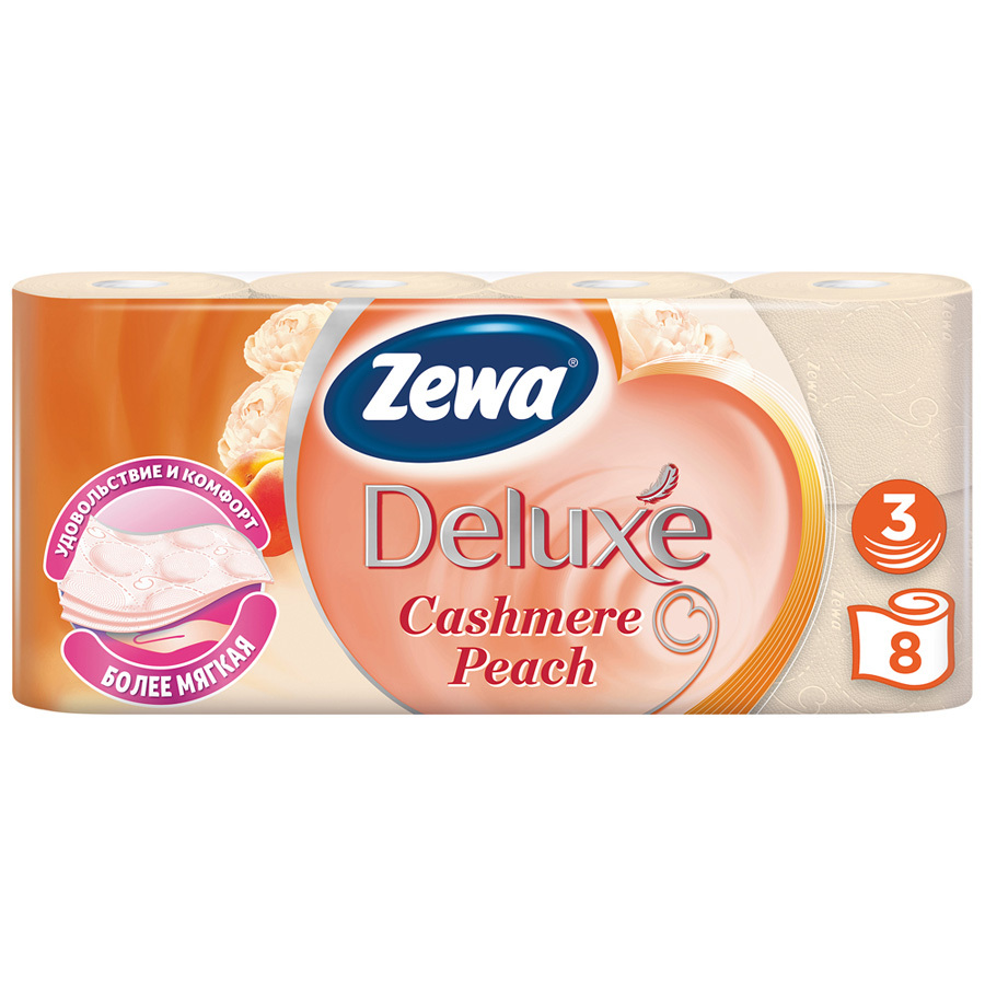 „Zewa Deluxe“ tualetinis popierius, persikas, 3 sluoksniai, 8 ritinėliai
