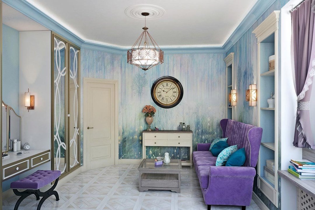 sala de estar azul lilás