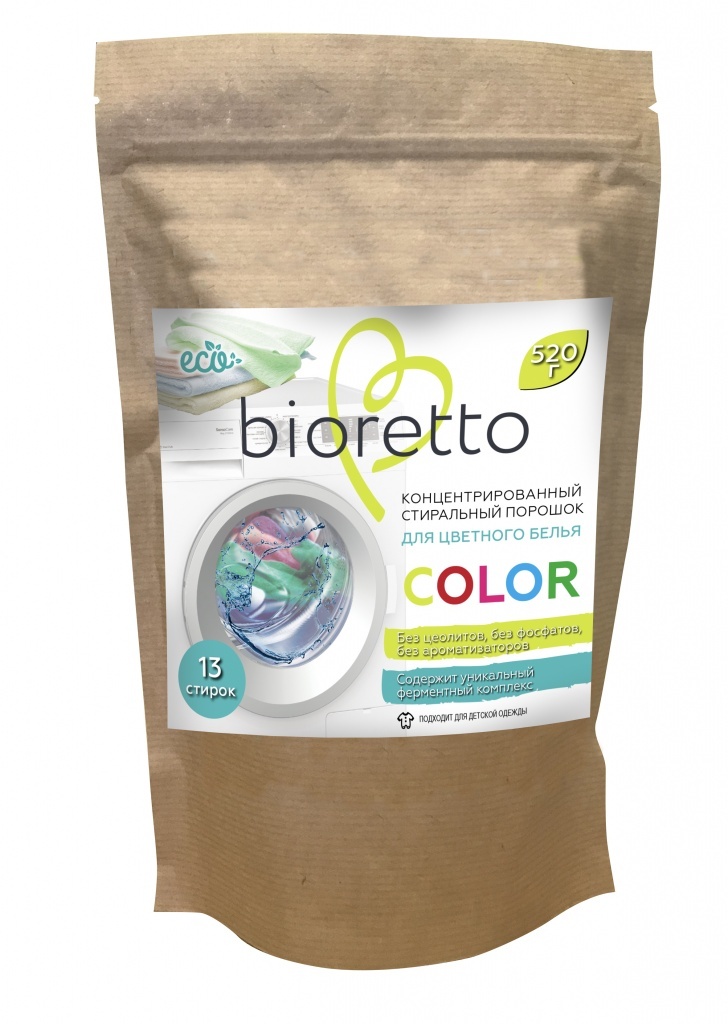 Renkli çamaşırlar için çevre dostu konsantre çamaşır deterjanı Bioretto 520 g