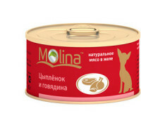 Molina konzervirana hrana, piščanec in govedina v želeju, 85 gramov