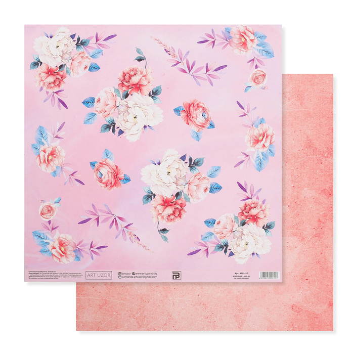 Flowers on pink scrapbooking paper, 30.5 × 32 cm, 180 gm