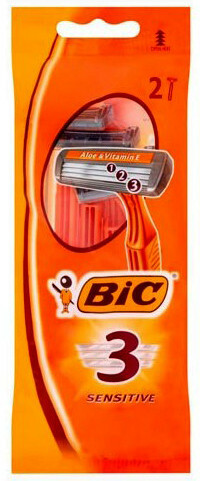 Lâminas de barbear descartáveis ​​BIC 3 Sensitive com três lâminas, 2 peças