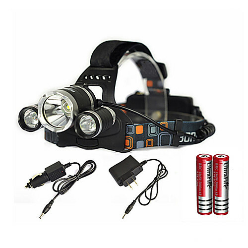 Stirnlampen LED Cree XM-L T6 Emitter 6000 lm 1 Lichtmodus mit Akkus und Ladegerät Zoombar Wasserdicht Wiederaufladbar