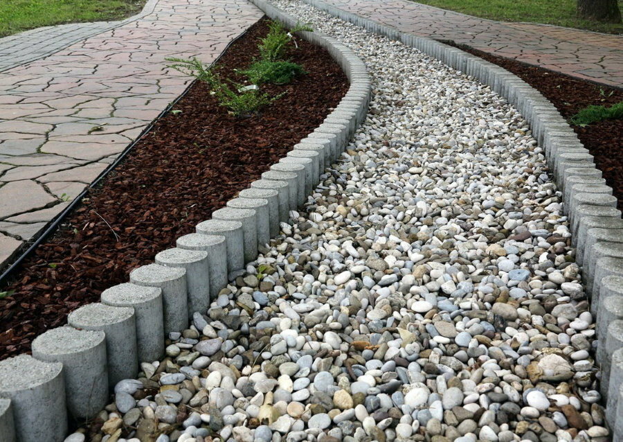 Gravel path with concrete curbs