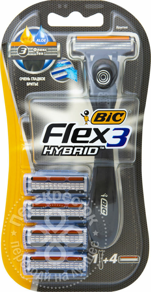 Bic Flex3 Hybridi -partakone, 4 kpl vaihdettavia teriä