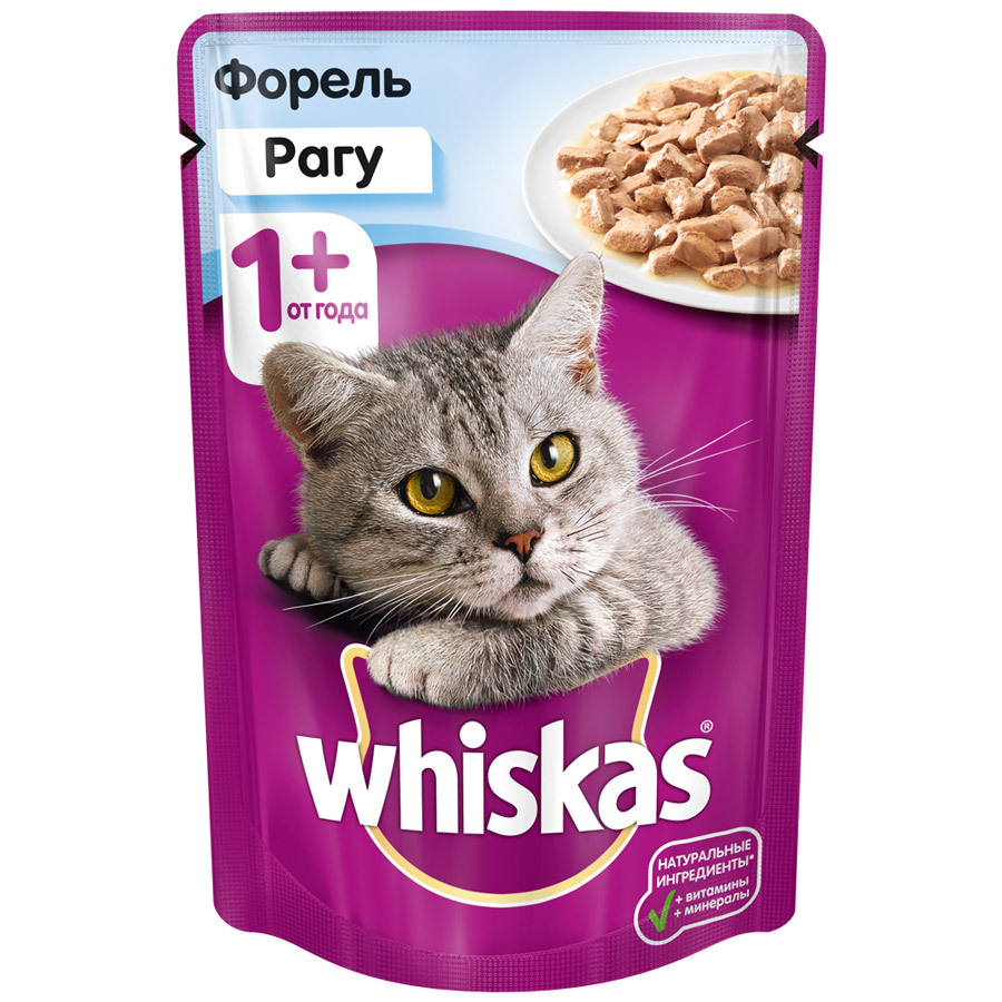 Gravírované krmivo pre mačky Whiskas so pstruhom, 85 g